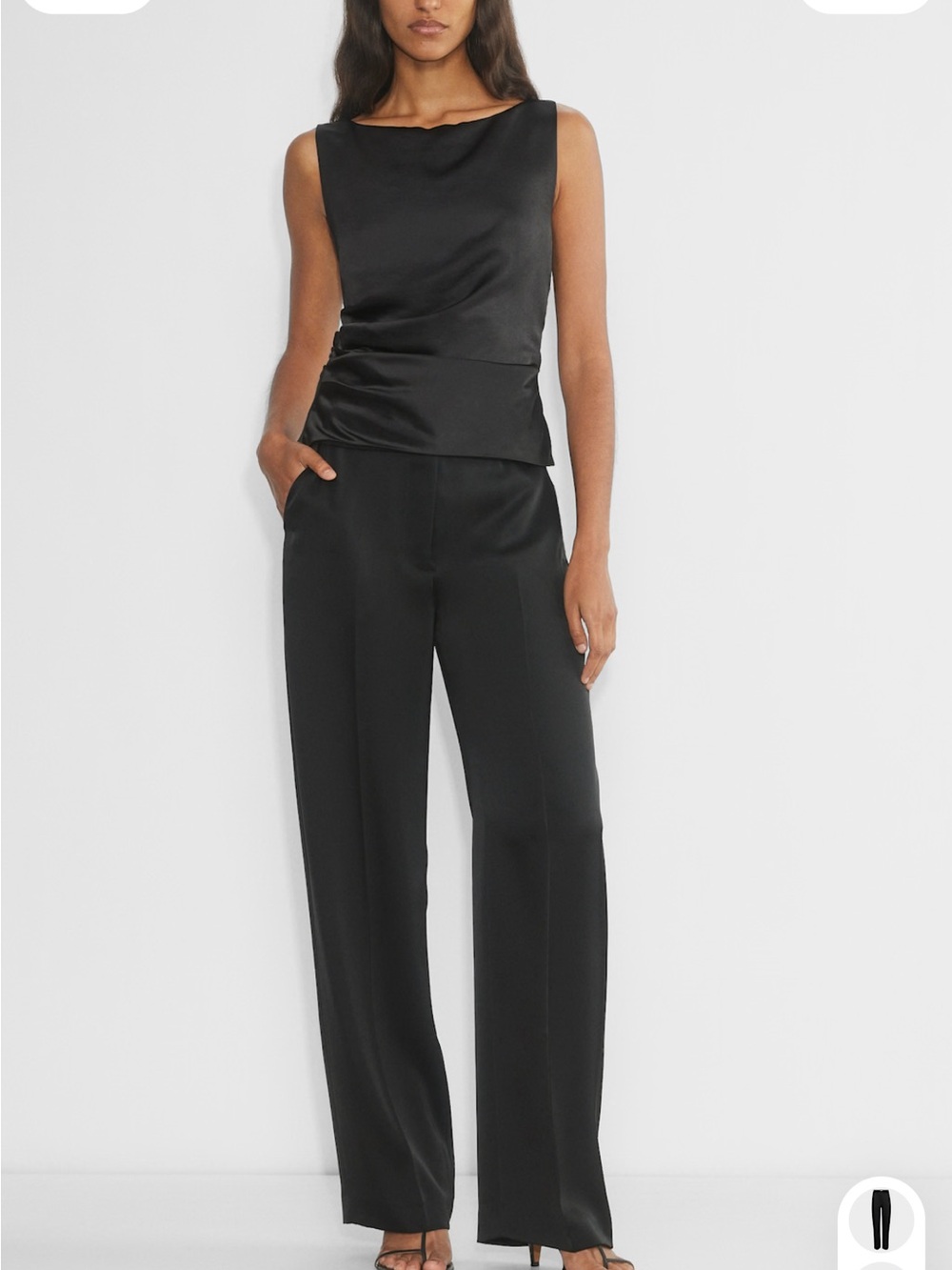 Aritzia Wilfred The Limitless Pant Satin Trousers Black Career Wide Leg Size 12